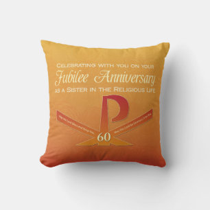 60th Jubilee Anniversary Nun Pax Cross, Orange Throw Pillow