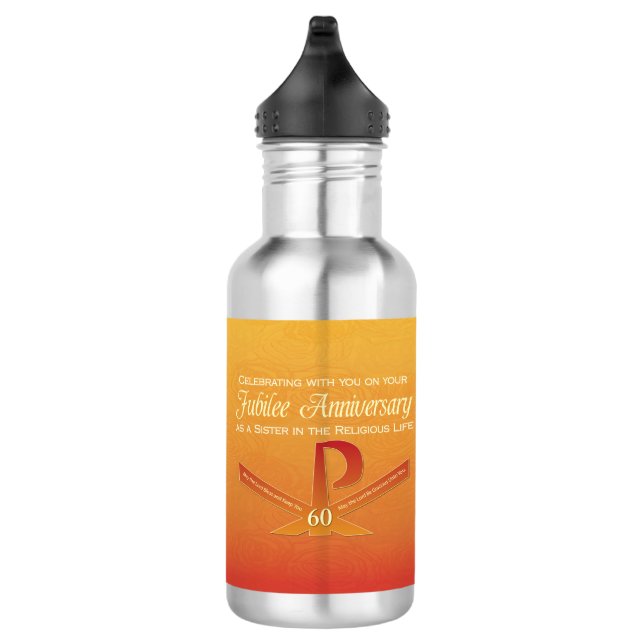 60th Jubilee Anniversary Nun Pax Cross, Orange Water Bottle (Right)