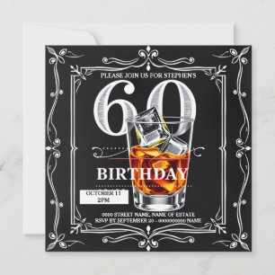 60th masculine whiskey tumbler chalkboard DIY Holiday Card