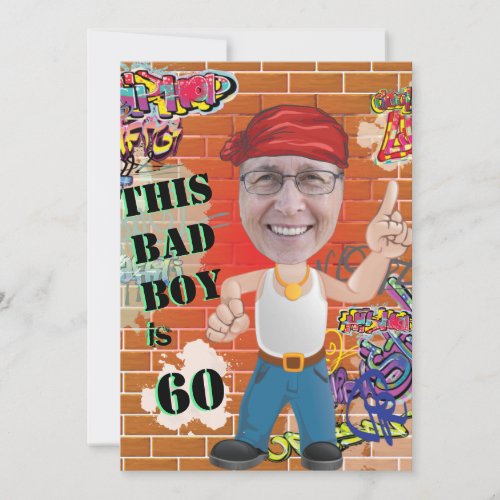 60th Mens Birthday Bad Boy Funny Face Cut_out Invitation