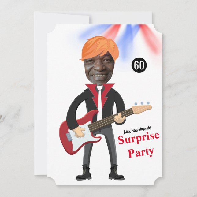  60th Mens 🎸🤣 Rockstar Birthday Guitar Funky Fun Invitation (Front)
