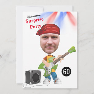 60th Mens 🎸🤣 Rockstar Birthday Guitar Funky Fun  Invitation