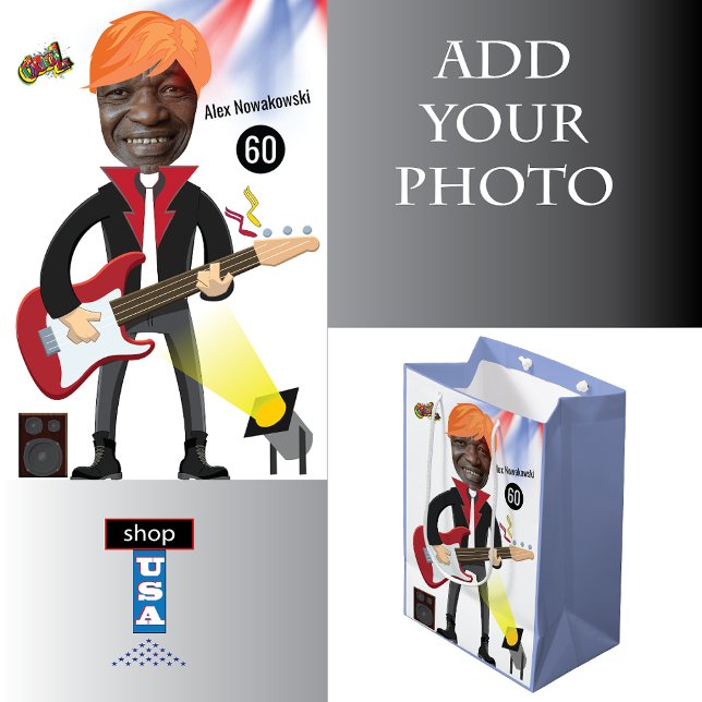  60th Mens 🎸🤣 Rockstar Birthday Guitar Funky Fun Medium Gift Bag (Creator Uploaded)