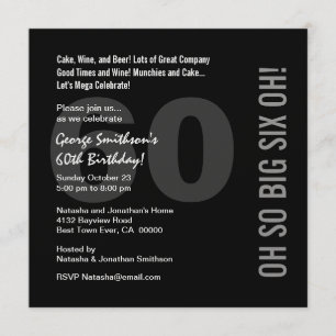 60th Modern Birthday Black White Red SIX OH Ver 02 Invitation