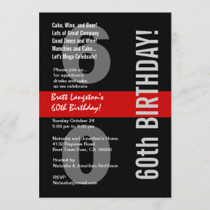 60th Modern Birthday Black White Red Template A01