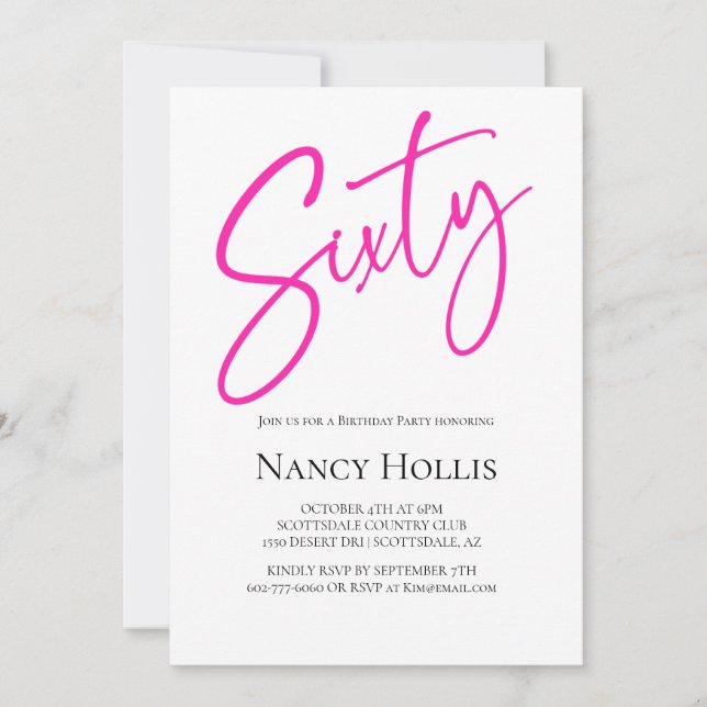 60th Modern Elegant Script Birthday Party Invitation (Front)