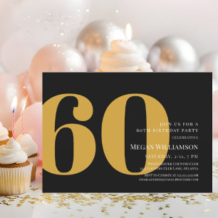 60th Modern Gold and Black Script Birthday Invitation