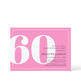 60th Modern Pink and White Script Birthday Invitation