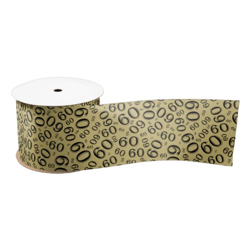 60th Modern Random Number Pattern Black/Gold Satin Ribbon
