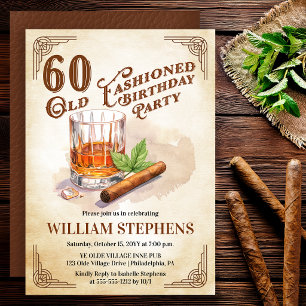60th Old Fashioned Whiskey Cigar Birthday Party Invitation