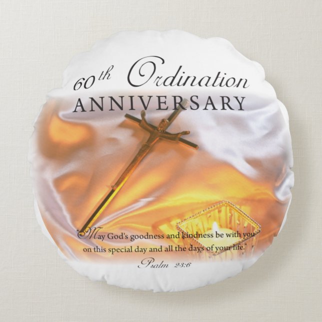 60th Ordination Anniversary, Cross Candle Round Pillow (Front)