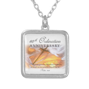 60th Ordination Anniversary, Cross Candle Silver Plated Necklace