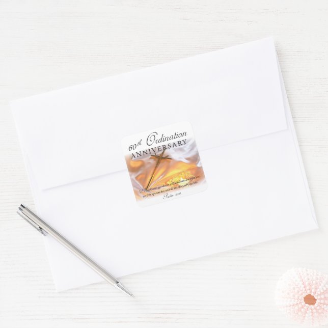 60th Ordination Anniversary, Cross Candle Square Sticker (Envelope)