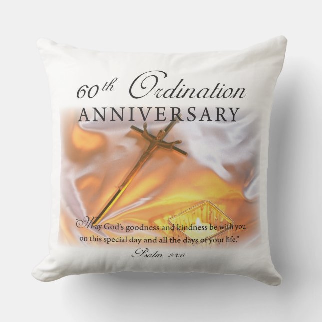 60th Ordination Anniversary, Cross Candle Throw Pillow (Front)