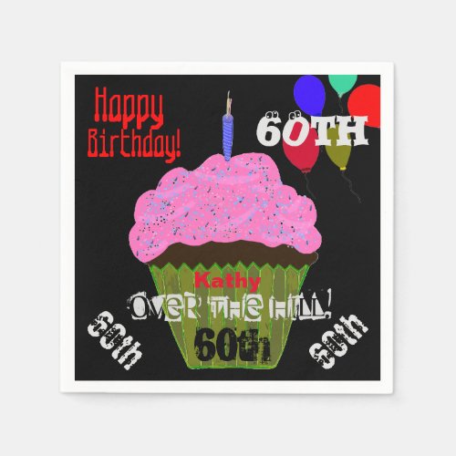 60th Over the Hill Personalized Pink Cupcake Napkins