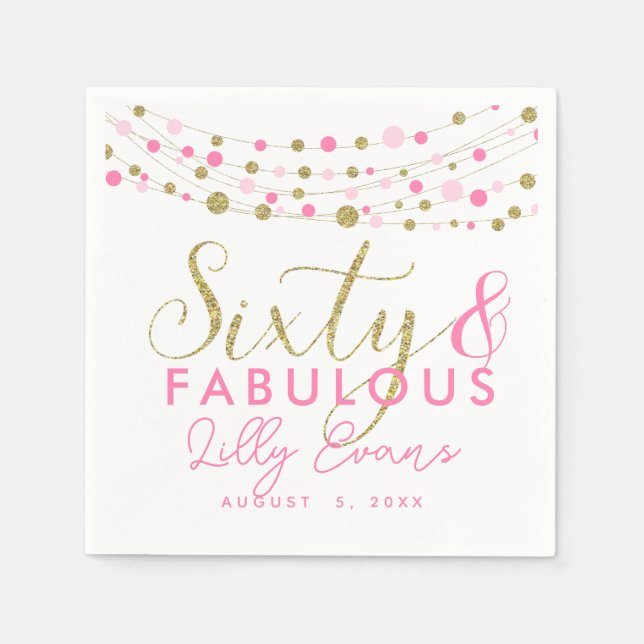 60th party paper napkin decoration, glitter teal (Front)