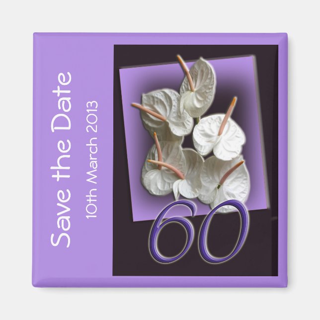 60th party Save the Date Magnet - white anthuriums (Front)