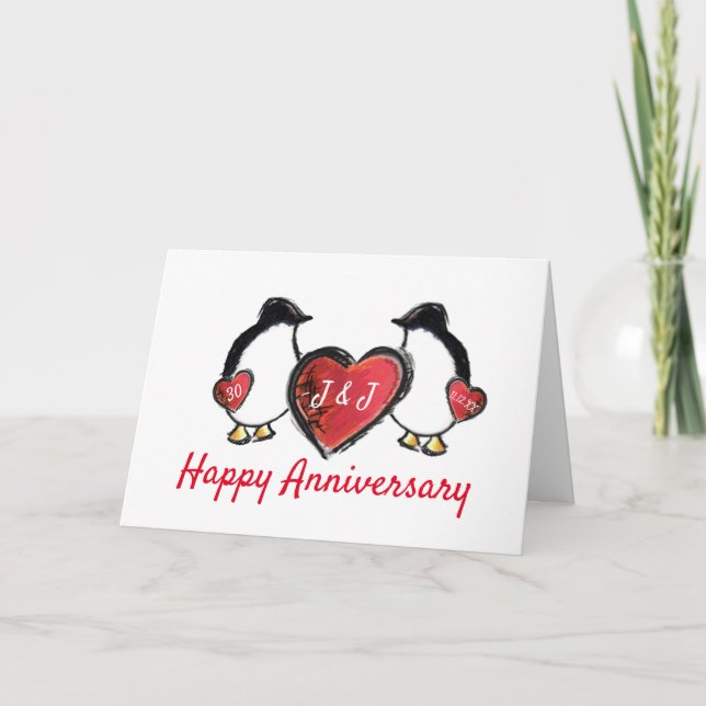 60th pearl wedding anniversary penguin card (Front)