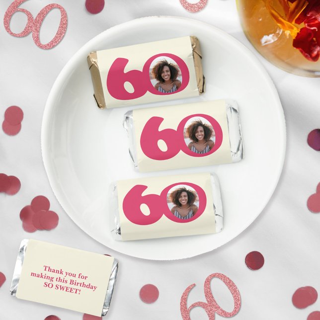 60th photo fun hot pink birthday cake topper hershey's miniatures (Creator Uploaded)