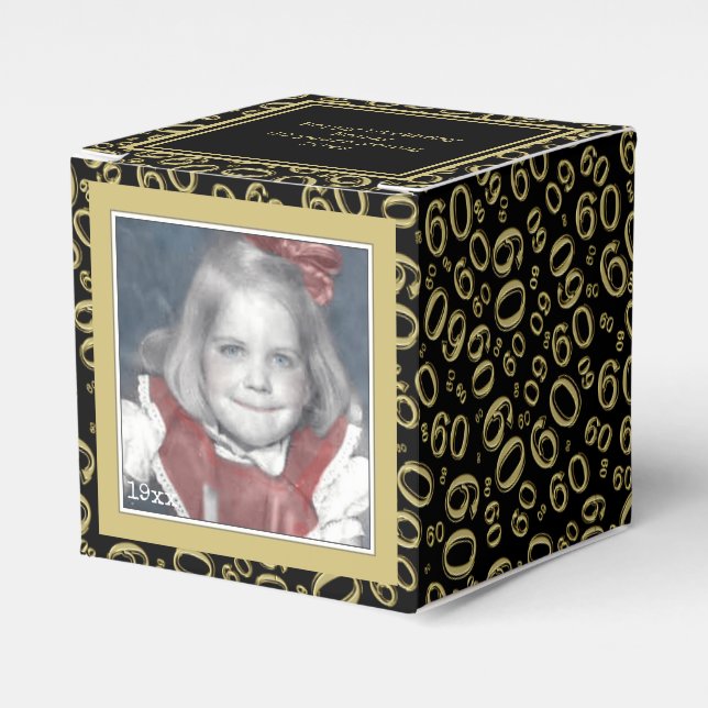 60th Photo Keepsake - Black/Gold  Number Pattern Favor Boxes (Front Side)