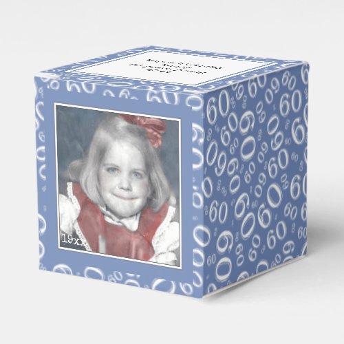 60th Photo Keepsake _ BlueWhite  Number Pattern Favor Boxes