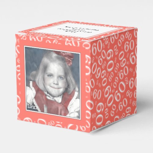 60th Photo Keepsake _ CoralWhite  Number Pattern Favor Boxes