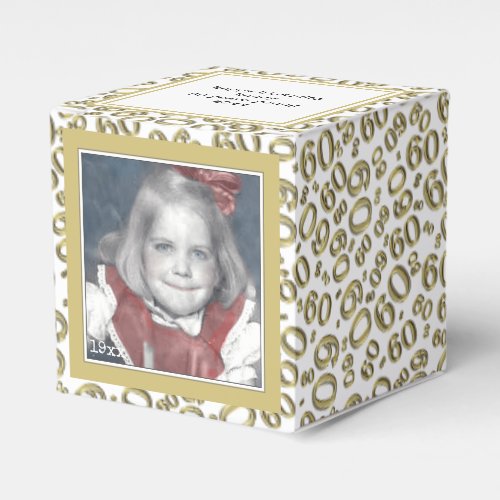 60th Photo Keepsake _ GoldWhite  Number Pattern Favor Boxes