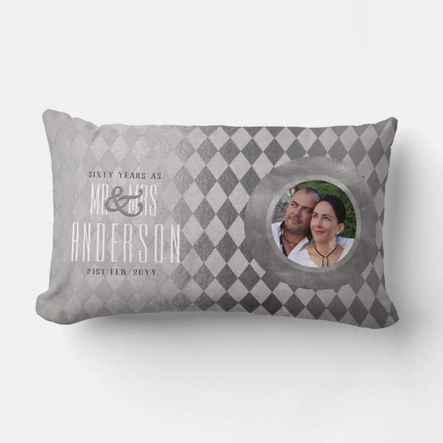 60th PHOTO Wedding Anniversary Diamond Jubilee Lumbar Pillow (Front)