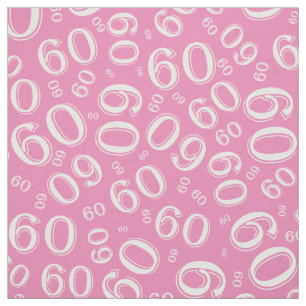 60th  Pink & White Random Number Pattern 60 Fabric