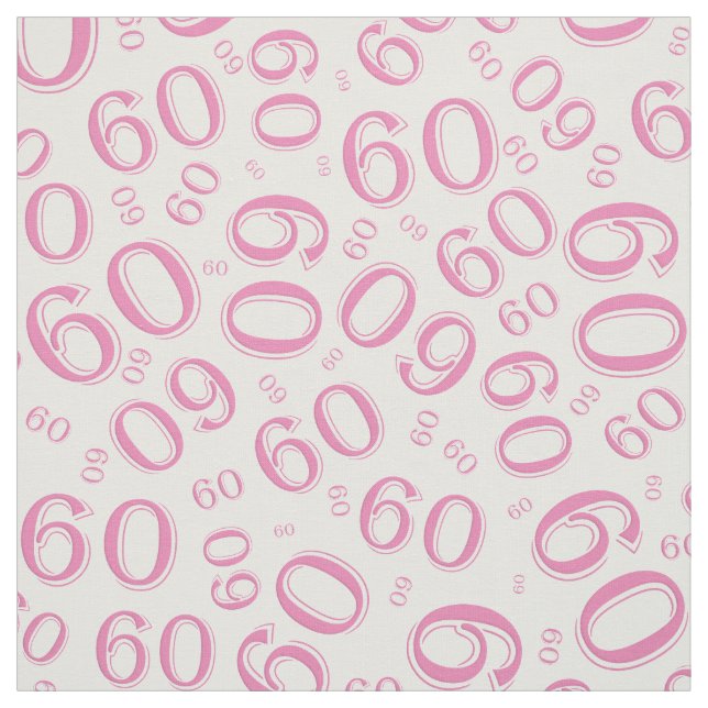 60th  Pink &  White Random Number Pattern 60 Fabric (Swatch)