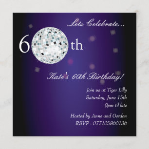 60th Purple Disco Ball Party Invitation