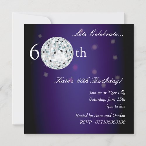 60th Purple Disco Ball Party Invitation