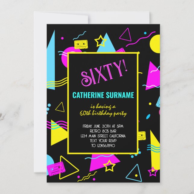 60th Retro Colorful Birthday Celebration Invitation (Front)