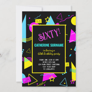 60th Retro Colorful Birthday Celebration Invitation