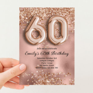 60th Rose Gold Glitter Birthday Invitation