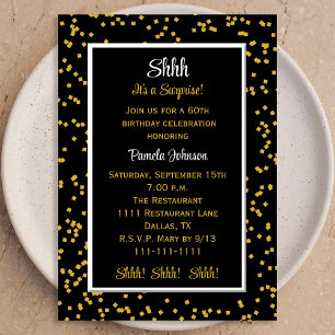 60th Shhh it's a surprise Birthday Confetti Invitation