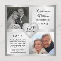 60th Silver Anniversary Heart Photo Invitations