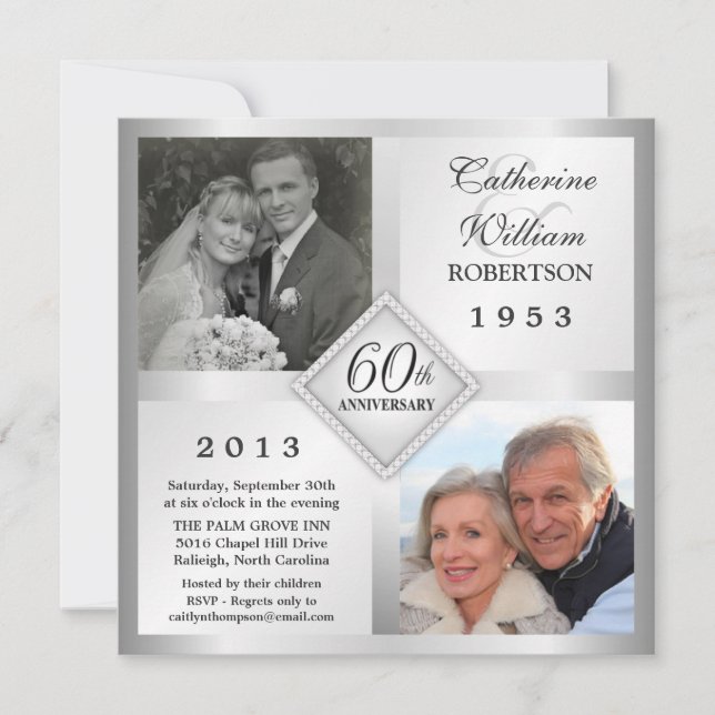 60th Silver Diamond Anniversary Photo Invitations (Front)