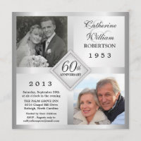 60th Silver Diamond Anniversary Photo Invitations