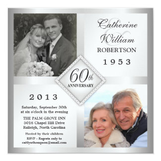 60th Silver Diamond Anniversary Photo Invitations
