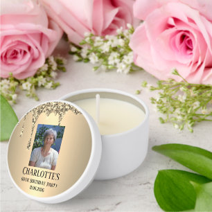 60th Sixtieth Elegant Birthday Party Gold Mini Candle Favors