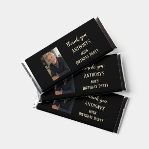 60th Sixtieth Elegant Birthday Party Photo Black Hershey Bar Favors