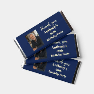 60th Sixtieth Elegant Birthday Party Photo Navy  Hershey Bar Favors