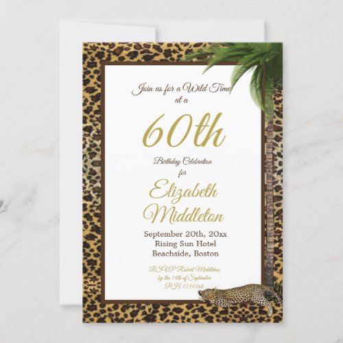 60th Sixtieth Leopard Print Palm Wild Birthday Invitation