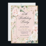 60th Sixty Sixtieth 60 Birthday Pink Floral Invitation<br><div class="desc">Gorgeous gold trimmed pastel pink with pink and cream blush delicate flowers. This invitation is perfect for the beautiful woman who is turning 60. So chic and sophisticated just like her. Such an elegant 60th birthday invitation. I’ve enjoyed creating this design for you. Zazzle guarantees 100% customer service and satisfaction....</div>