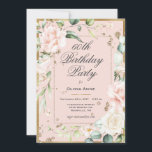 60th Sixty Sixtieth 60 Birthday Pink Floral Invitation<br><div class="desc">Gorgeous gold trimmed pastel pink with pink and cream blush delicate flowers. This invitation is perfect for the beautiful woman who is turning 60. So chic and sophisticated just like her. Such an elegant 60th birthday invitation. I’ve enjoyed creating this design for you. Zazzle guarantees 100% customer service and satisfaction....</div>