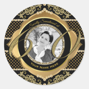 60th Sixty-Year-Old Gold Diamond Black Photo Frame Classic Round Sticker
