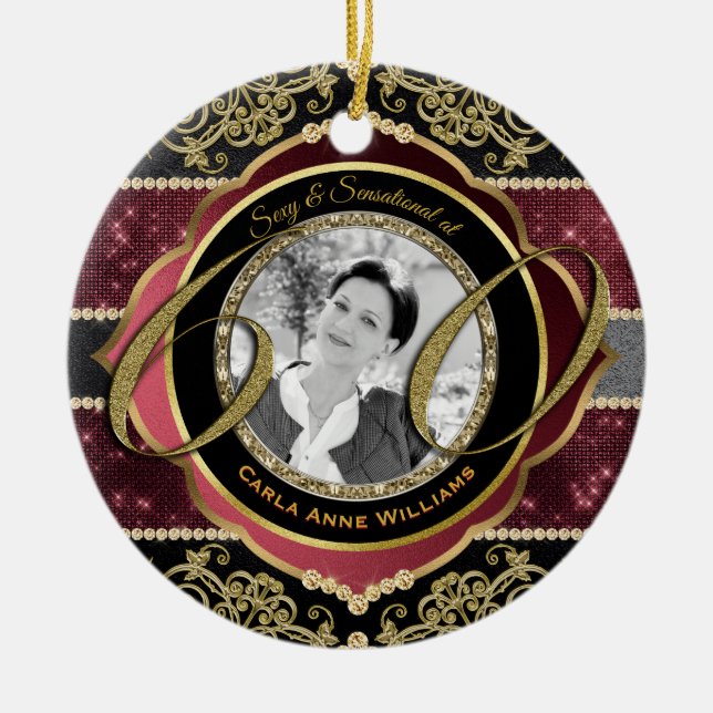 60th Sixty-Year-Old Gold Ruby Diamonds Photo Frame Ceramic Ornament (Front)