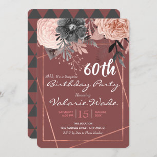 60th Suprise Birthday Party Pink Roses Invitation