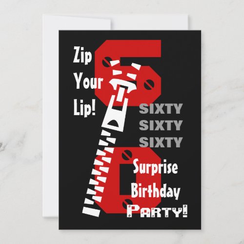 60th SURPRISE Birthday Black Red White B470 Invitation